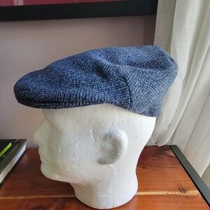 Elegant VTG Glen-Check Flat Cap in Blue by Shandon Hats of Donegal 100% Wool MED